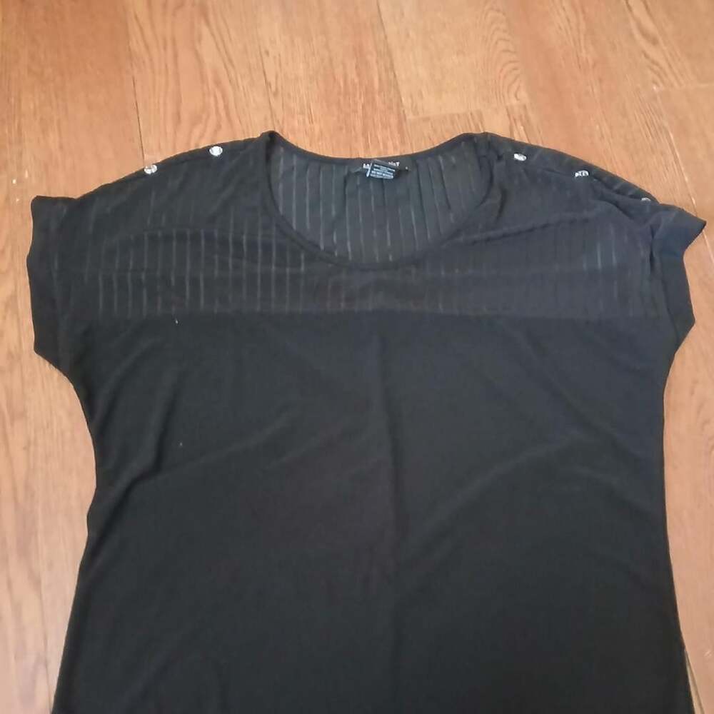 Adele & May Black Sheer Striped Rhinestone Button Top